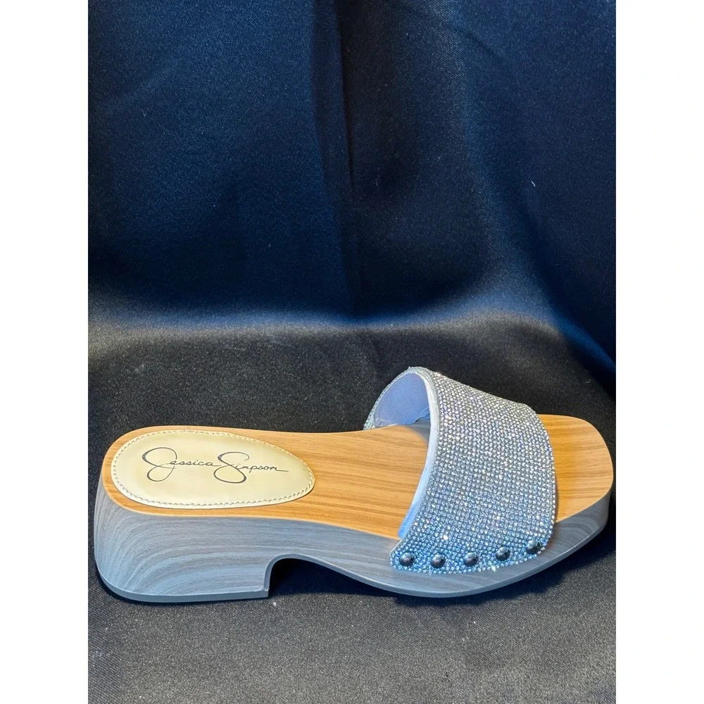 Jessica Simpson Rexile Silver Rhinestone Platform Slide Sandals Clogs 6M NEW